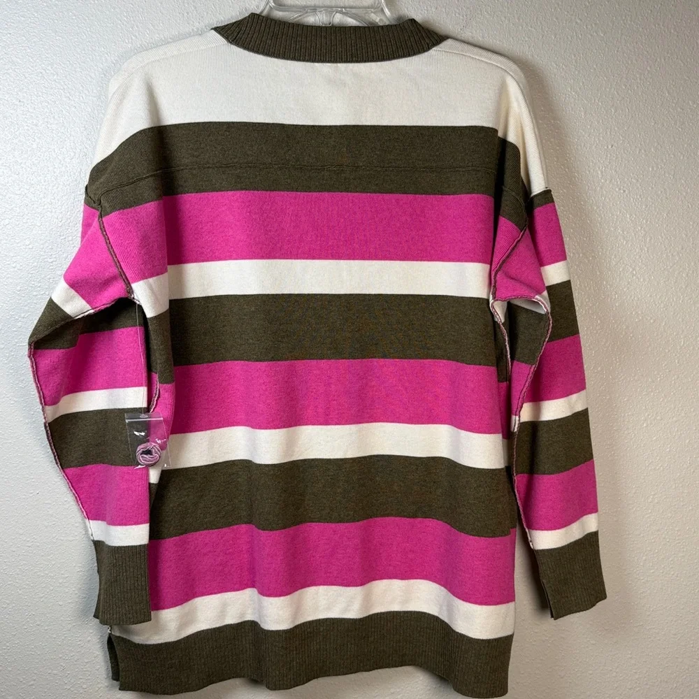 Free People League Of Her Own Cardigan XS‎ Pink Brown Stripe Preppy Slouchy NWOT